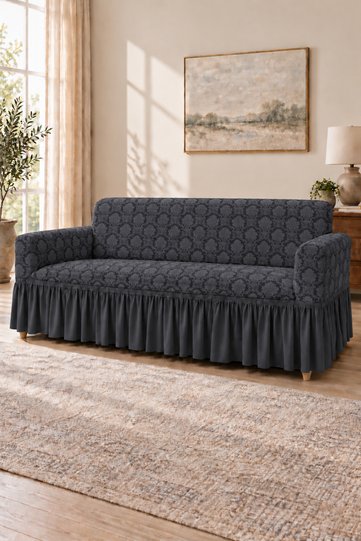 Jacquard Fabric Ottoman Pattern Skirted Three-Seat Sofa Cover – 1 Piece
