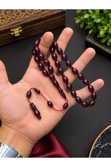 Masterfully Crafted Burgundy Color Crimped Amber Prayer Beads