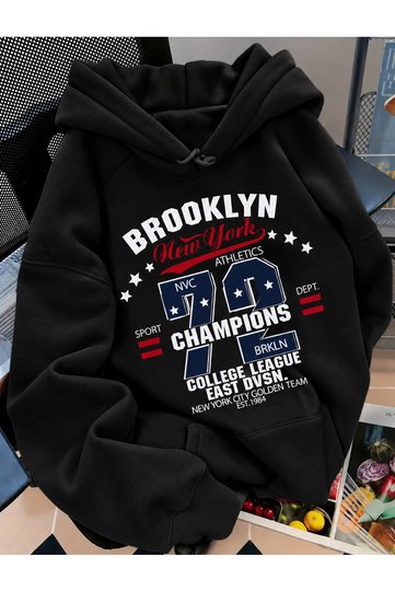 Brooklyn 72 Printed Women'S/Men's Unisex Oversize Hooded Black Sweatshirt