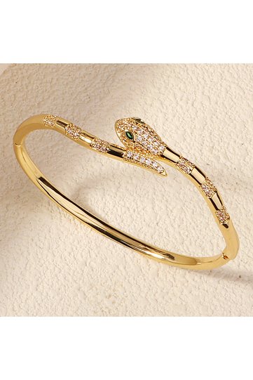 BS-J5521G Trendy Stainless Steel Golden Snake Owl Zirconia Bracelet For Women Classic Animals Bangle