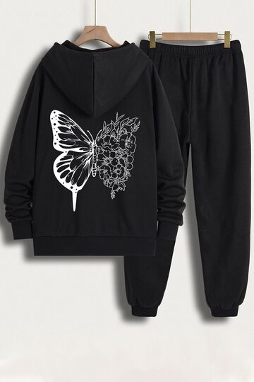Unisex Drawing Butterflies Back Printed Tracksuit Set