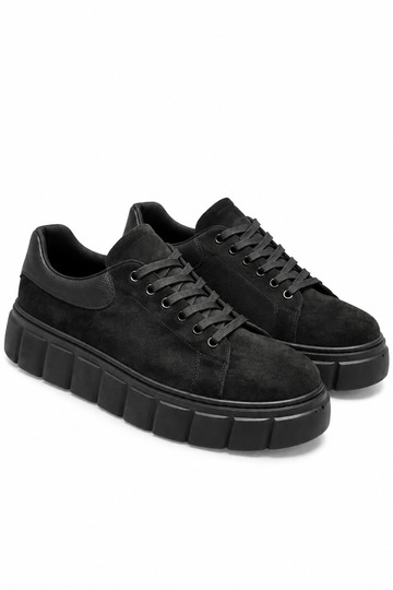 YG044 Men's High Platform Lace-Up Suede Sport Sneakers Shoes SST - Black