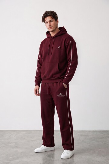 Men's Burgundy Always Forward Printed Thin Ribbed Tracksuit Set