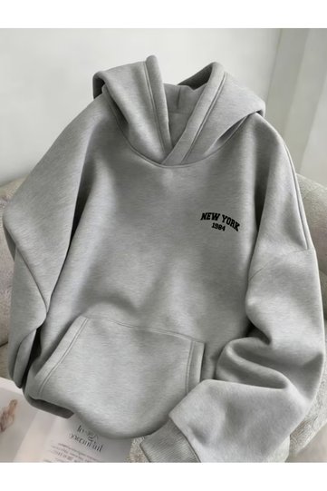 Unisex Men'S/Women's Mini New York Printed Premium Hooded 2-Thread Oversize Sweatshirt Hoodie