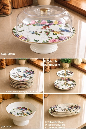 Flora 13-Piece 6-Person Ceramic Breakfast Serving Plate Set - Kup111f