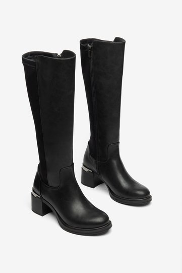 Women's Diver Detailed and Metal Heeled Chunky Heel Boots – Stylish Winter Boots with Side Zipper