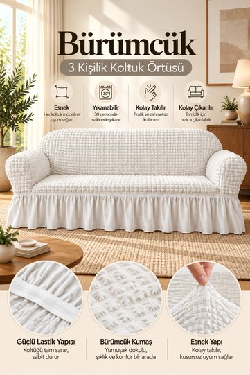 Crinkled Sofa, Couch, Pull-Out Sofa Cover, Sofa Slipcover 3 Pieces