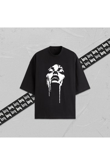 Melting Face Unisex Printed Oversize T-Shirt 100% Cotton Women's Men's Crew Neck Black