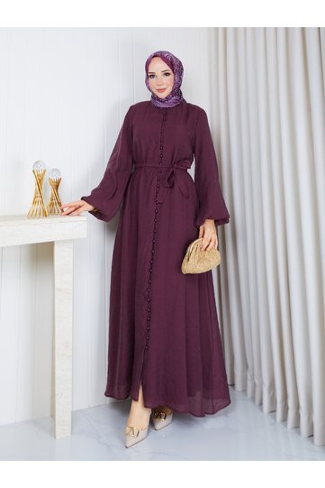 فستان إسلامي مبطن بأزرار وحزام RC6061