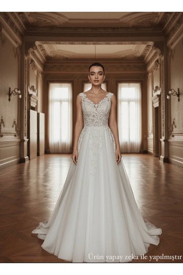Off White V Neck Helen Wedding Dress