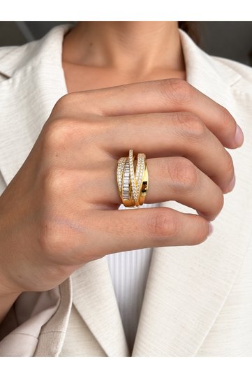 Baget Stone Detailed Spiral Design Model Vip Ring