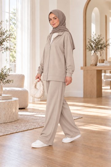 Women's Zippered Wide Leg Two-Piece Tracksuit Set