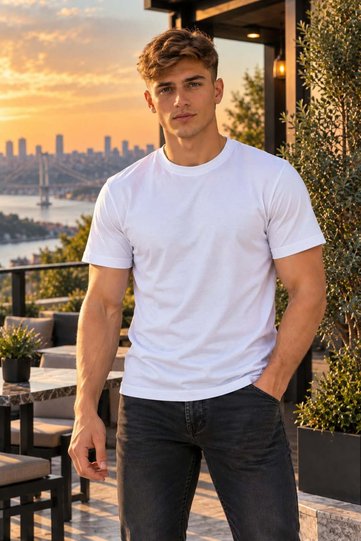Men's White Color 100% Cotton Soft Textured Slim Fit Crew Neck Basic T-Shirt