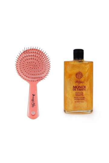Pink Pro Three Dimensional Oval Hair Brush 02 + Shimmering Hair & Body Moisturizing Oil - 100 ml