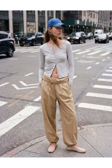 Beli Lace-Up Folded Balloon Form Poplin Harem Pants