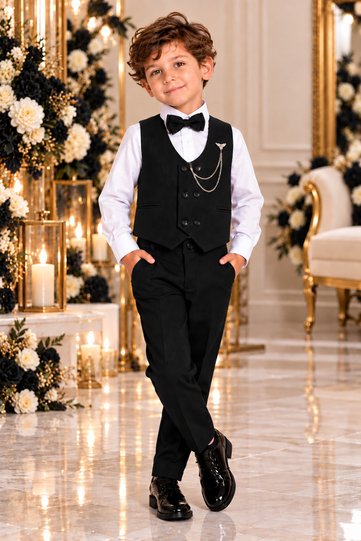 Boys' Tuxedo Suit Set with Vest and Bow Tie