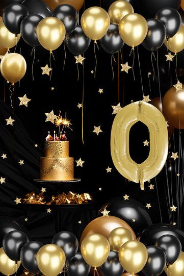 0 Year Old Gold Black Balloon Set with Gold Numbers Birthday Balloon Stylish Party Decoration