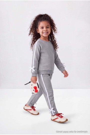 Gray Color Block Knitted Bottom - Top Set Tkdaw26Au00019