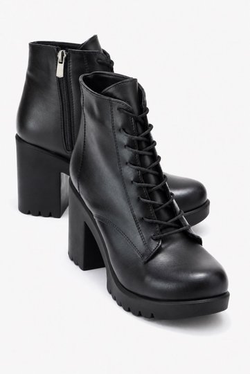Lace-Up Women's Heeled Boots Black Skin