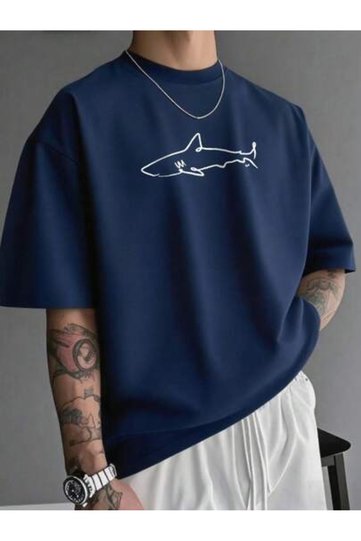 Shark Printed T-Shirt 100% Cotton (with Pen as a Gift)