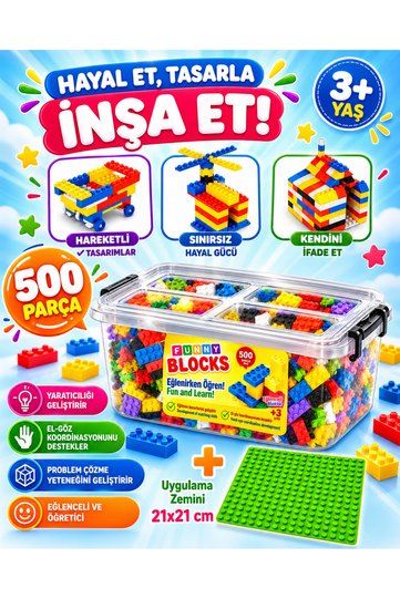 Green Application Ground Micro Block Funny Blocks 500 Pieces Plastic Box