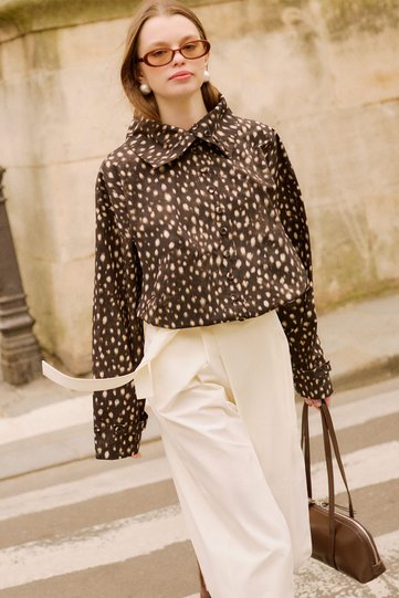 High Collar Detailed Shirt Bambi̇ Brown