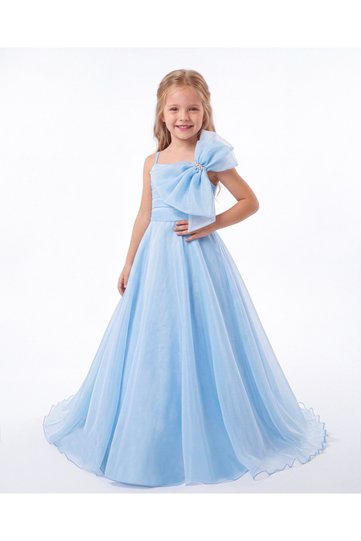 Babyaden Thin Strap Collar with Big Bow Girl's Long Evening Dress