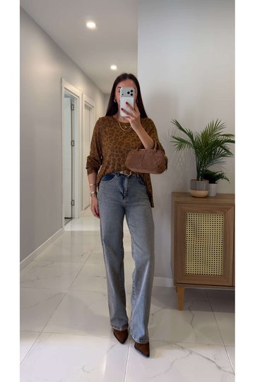 Ruvenna Blue Snow Washed Belted Straight Jeans