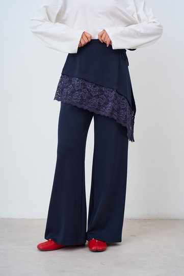 Women's Lace Detailed Waist Tie Pants Navy Blue
