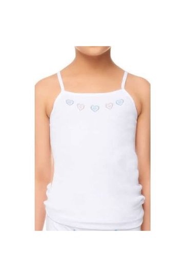 Girl's Embroidered Rope Strap 100% Cotton White Undershirt, Pack of 6