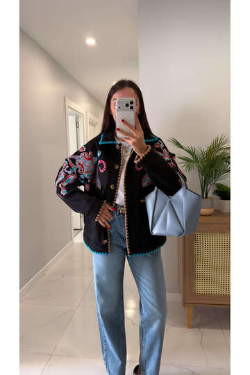 Molse Black Embroidered Suede Jacket