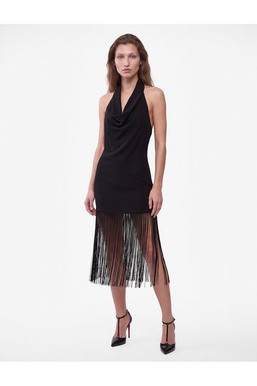 Degaje Collar Sleeveless Tassel Satin Mini Evening Dress
