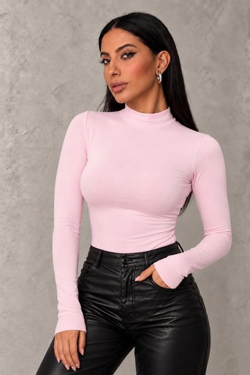 Women's Pink Finger Detailed Bodysuit