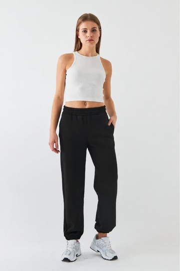 Oversize Unisex Sweatpants Black – 3-Thread Ribbed, Elasticated Waistband, Pockets, Modern Relaxed Fit