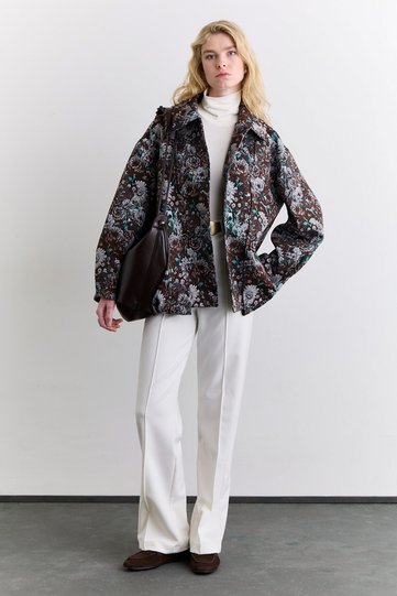 Jacquard Patterned Design Jacket Brown