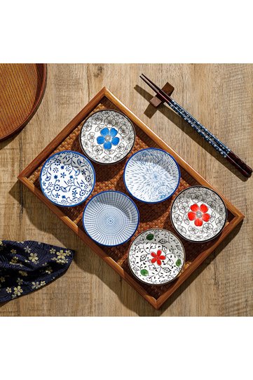 8.5cm Brown 6pcs Japanese Mini Ceramic Plate Barbecue Dipping Sashimi Sushi Soy Sauce Dishes Home De