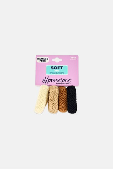4 Pieces Textured Soft And Stretchy Pony, Multicolor