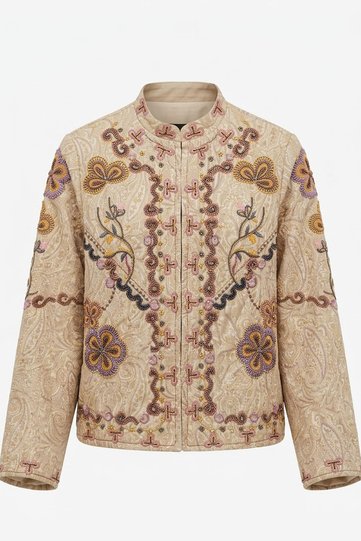 Embroidered Design Imported Jacket - Beige