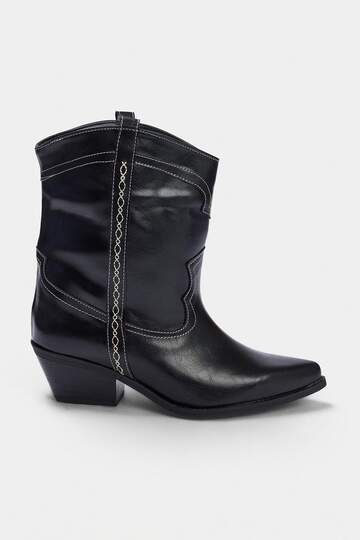 Black Pointed Toe Block Heeled Women's 5.5 cm Cowboy Boots Takaw27Bo00023