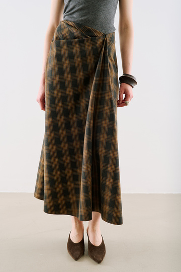 Draped Waist Pleated Skirt Gray