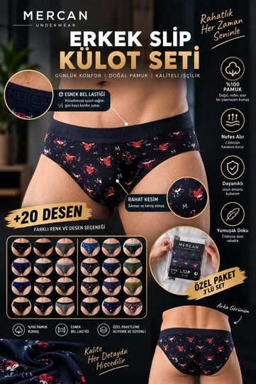 Men's Slip Underpants Mixed Patterned 3-Piece Set