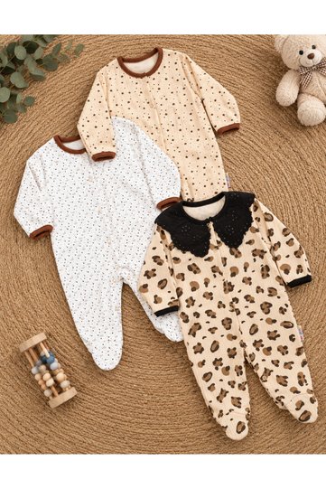 Baby Girl Floral Print 3-6-9 Months 3-Piece Cotton Footed Romper