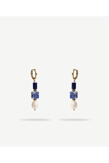 Lapis Ve İnci Detailed Dangle Earrings