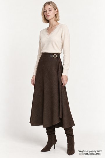 High Waist Wrap Zipper Flared Regular Skirt