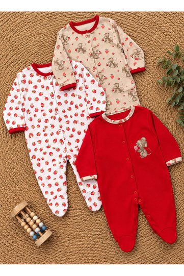 Baby Girl Printed Cotton Booties 3-Piece Jumpsuit Set Colorful Patterned 3-6-9 Months Baby Outfit