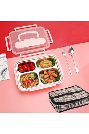 Lunch Box with Tableware,Insulated Lunch Box for Kids/Adults,4 Compartment Lunch Containers,Bento Lunch Box with Nylon Insulation Bag | Leakproof | BFA Free | 304 Stainless Steel