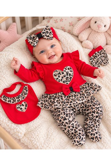 Leopard and Heart Baby Suit