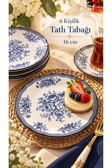 Antique Blue 6-Piece Luxury Dessert Plate Set