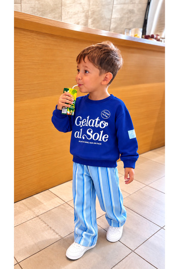 Boy's Pre-Printed Sweatshirt with Striped Gabardine Denim Jeans Bottom Top Set