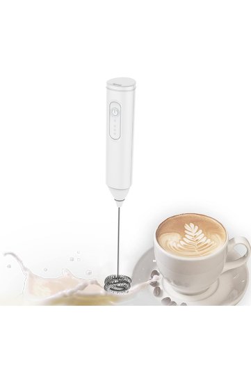<0.5L WHITE MINI Milk Frother USB Rechargeable 3 Speeds Foam Maker Coffee Whisk Mixer Electric Handl